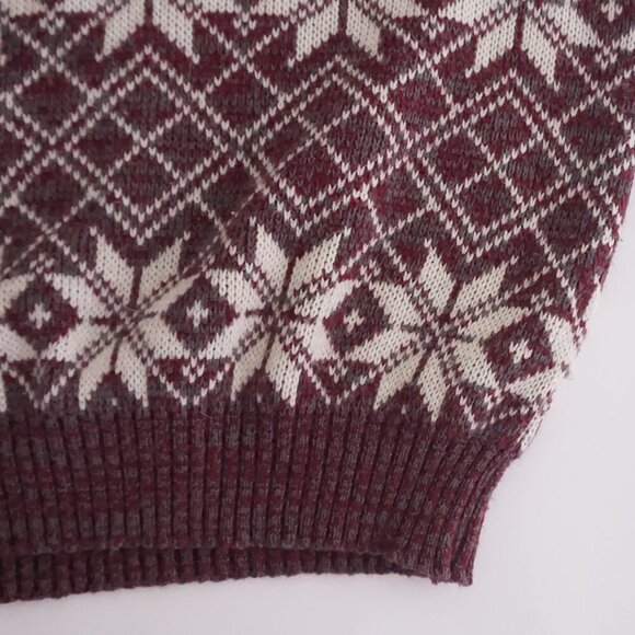Vintage '90s Impulse Maroon White Snowflake Argyle Knit Crewneck Sweater Large - Picture 6 of 9